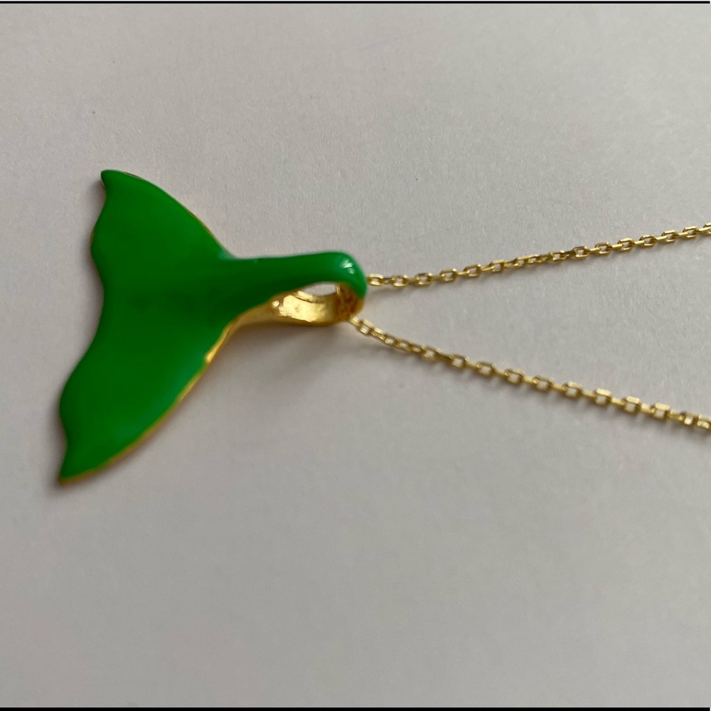 🧜‍♀️Mermaid tail 925 silver necklace hand made green enamel 18k gold plated - Picture 3 of 7